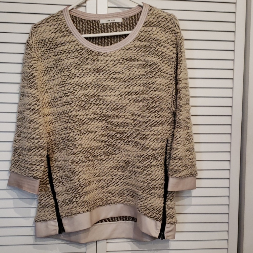 AMS PURE Leather Trim Side Zip Alpaca Sweater